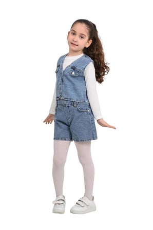 Kız Çocuk Pamuklu Jean Denim Düğmeli Kot yelek