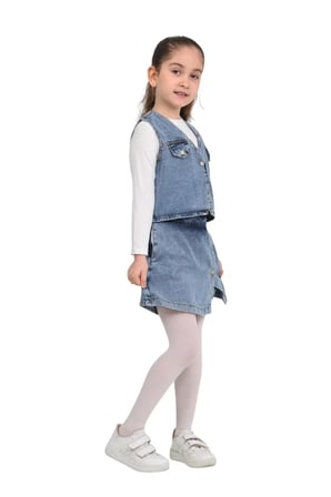 Kız Çocuk Pamuklu Jean Denim Düğmeli Kot yelek
