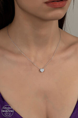 Kutaydan SWR Zirconia Kalp Montürlü Kadın Gümüş Kolye