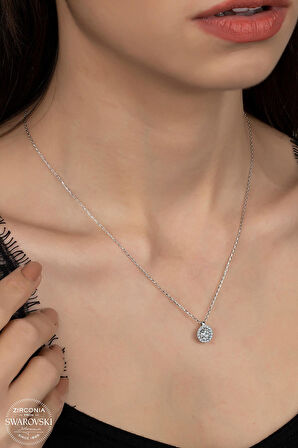 Kutaydan SWR Zirconia Pırlanta Kesim Yuvarlak Kadın Gümüş Kolye