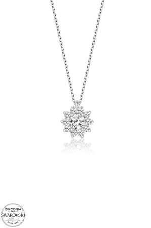 Kutaydan SWR Zirconia Pırlanta Kesim Çiçek Kadın Gümüş Kolye