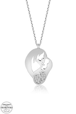 Kutaydan SWR Zirconia Ayak İzli Anne ve Bebek Kadın Gümüş Kolye