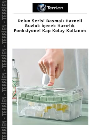 Delux Serisi Basmalı Hazneli Buzluk İçecek Hazırlık Fonksiyonel Kap Kolay Kullanım