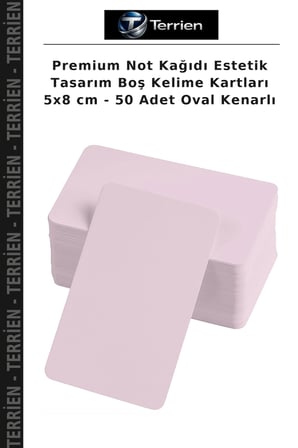 Premium Not Kağıdı Estetik Tasarım Boş Kelime Kartları 5x8 cm - 50 Adet Oval Kenarlı