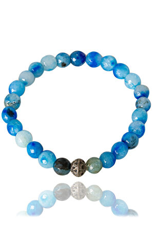 Sertifikalı Fasetli Mavi Akik Taşı Bileklik - Koyu Renk