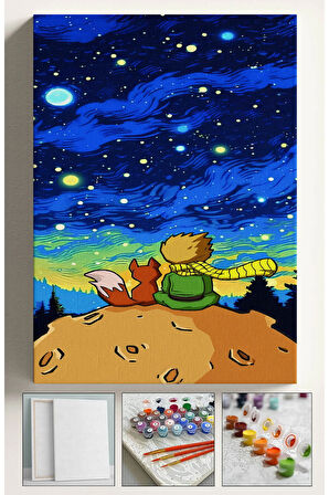 Sayılarla Boyama Hobi Seti Çerçeveli Numaralı Tuval Fırça Boya Dahil Kasnaklı KÜÇÜK PRENS 40x50 Cm