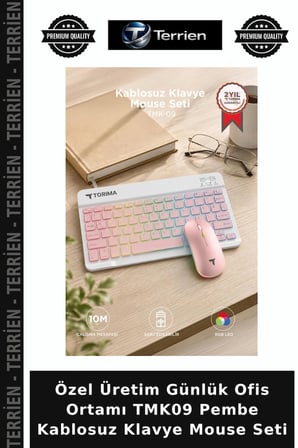 Özel Üretim Günlük Ofis Ortamı TMK09 Pembe Kablosuz Klavye Mouse Seti
