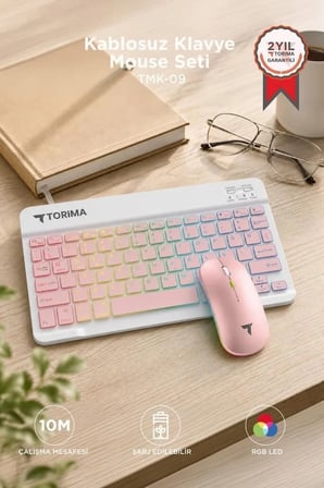 Özel Üretim Günlük Ofis Ortamı TMK09 Pembe Kablosuz Klavye Mouse Seti