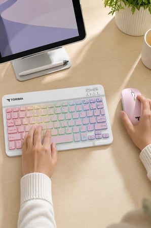 Özel Üretim Günlük Ofis Ortamı TMK09 Pembe Kablosuz Klavye Mouse Seti