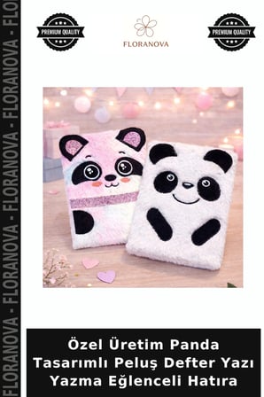 Özel Üretim Panda Tasarımlı Peluş Defter Yazı Yazma Eğlenceli Hatıra