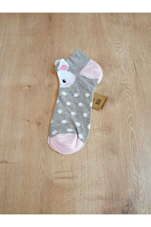 PATİK ÇORAP KULAKLI PAMUKLU DESENLİ KADIN ÇORABI 36-40 PUANTİYELİ, GRİPEMBE VE KREM 3 ÇİFT