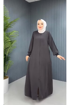 Kumlu Keten Uzun Gri Ferace 140 cm Tesettür Dış Giyim Ferace