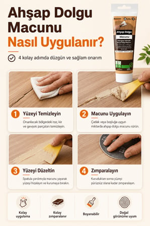 Kumtaşı Renk Ahşap Parke Tamir Macunu Mobilya Masa Dolgu Çatlak Çizik Giderici 125 ML