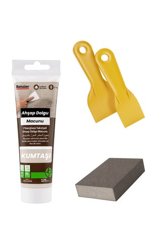 4'lü Kumtaşı Ahşap ve Duvar Tamir Seti 125 Ml Dolgu Macunu 2 Adet Plastik Spatula 1 Kübik Zımpara