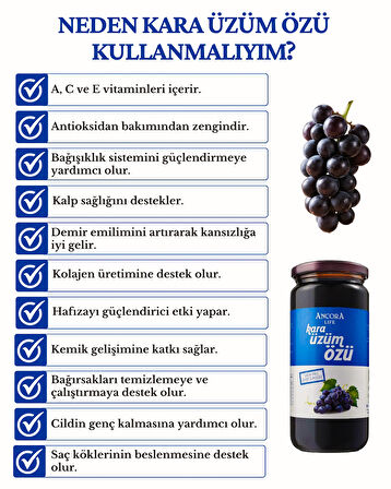 Kara Üzüm Özü Şeker İlavesiz Soğuk Sıkım 640 Gr