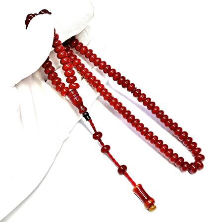 Teker Model Sistemli 9-5mm 99 Habbe Çubuk Malzeme Kırmızı Renk Sıkma Ateş Kehribar Tesbih