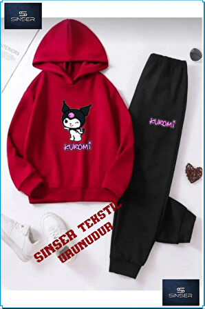 Kapşonlu Çocuk “KUROMI” Baskılı Eşofman Takımı