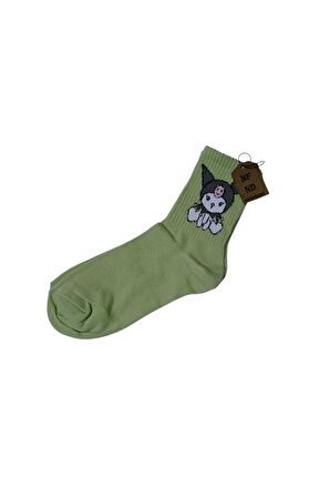 3 ÇİFT KUROMİ SANRİO ÇORAP YUMUŞAK KISA KONÇ DESENLİ 36-40 YEŞİL RENK