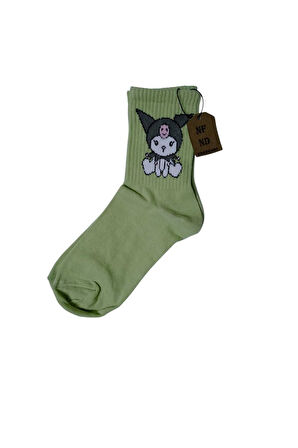 3 ÇİFT KUROMİ SANRİO ÇORAP YUMUŞAK KISA KONÇ DESENLİ 36-40 YEŞİL RENK