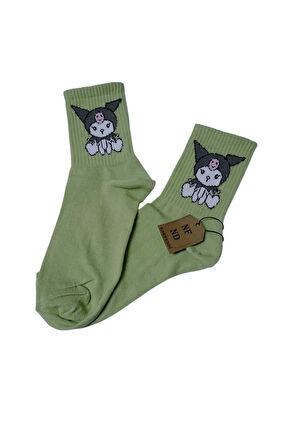 3 ÇİFT KUROMİ SANRİO ÇORAP YUMUŞAK KISA KONÇ DESENLİ 36-40 YEŞİL RENK
