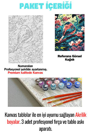 Sayılarla Boyama Çerçeveli Hobi Seti Numaralı Tuval Fırça Boya Dahil Kasnaklı PEMBE KUŞ 40X50 Cm