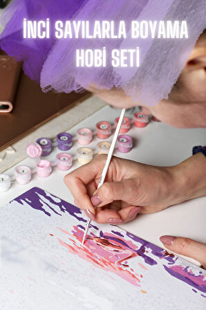 Sayılarla Boyama Çerçeveli Hobi Seti Numaralı Tuval Fırça Boya Dahil Kasnaklı PEMBE KUŞ 40X50 Cm