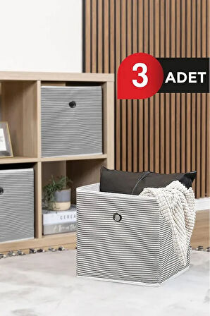 (3 ADET) ALAS Raf Organizer Kutu Seti (30*30*30 cm) Yeni Sezon Nano Teknoloji Su Geçirmez Kumaş Gri