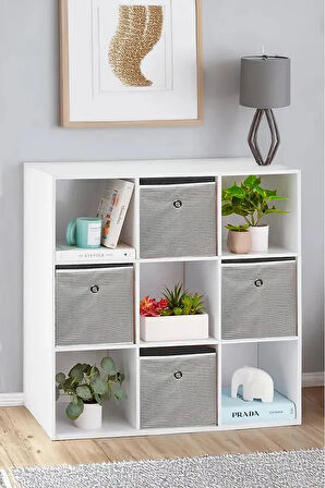 (3 ADET) ALAS Raf Organizer Kutu Seti (30*30*30 cm) Yeni Sezon Nano Teknoloji Su Geçirmez Kumaş Gri