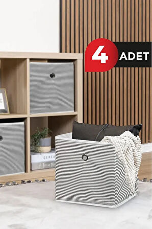 (4 ADET) ALAS Raf Organizer Kutu Seti (30*30*30 cm) Yeni Sezon Nano Teknoloji Su Geçirmez Kumaş Gri