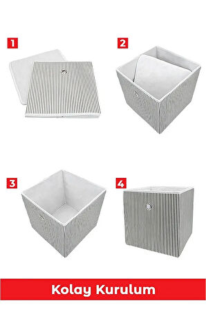 (4 ADET) ALAS Raf Organizer Kutu Seti (30*30*30 cm) Yeni Sezon Nano Teknoloji Su Geçirmez Kumaş Gri
