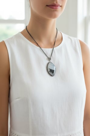 Oval Zirkon Taşlı Doğal Taş Kolye Ucu Pembe -kuvars