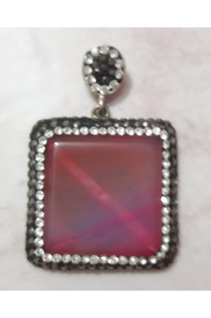 Zirkon Taşlı Doğal Taş Kolye Ucu Pembe Kuvars