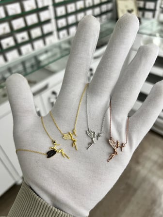 925 Ayar Zirkon Taşlı Gümüş Melek Kolye.rose.gold.rodaj