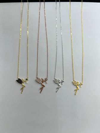 925 Ayar Zirkon Taşlı Gümüş Melek Kolye.rose.gold.rodaj