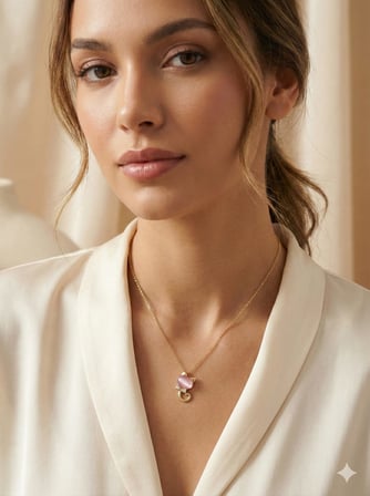 925 Ayar Rose Kaplama Ay Taşlı Gümüş Kedi Kolye Kedi