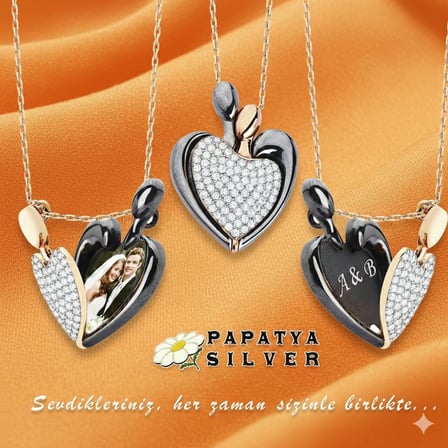 925 Ayar Zirkon Taşlı Kişiye Özel Kalp Kolye.rose.gold.rodaj