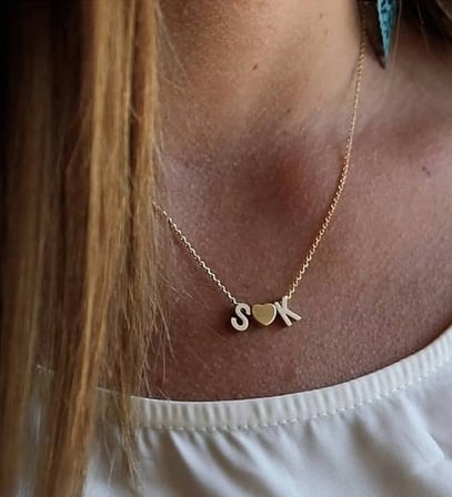 925 Ayar Gümüş Kalp Harf Kolye 3 boyultu harf kalp kolye.rose.gold.rodaj