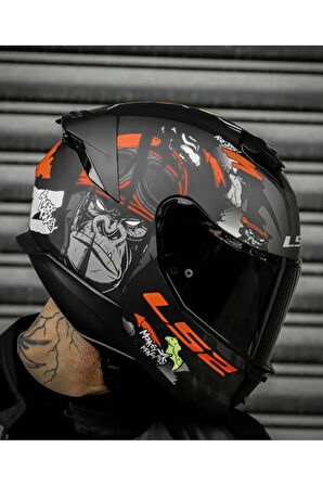 Stream 2 Angry Monkey Mat Siyah-kırmızı Kapalı Kask(SİYAH ŞEFFAF CAM)