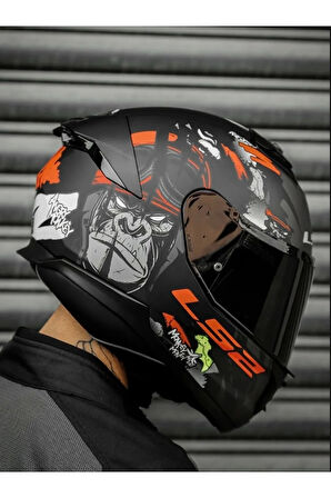 Stream 2 Angry Monkey Mat Siyah-kırmızı Kapalı Kask(SİYAH ŞEFFAF CAM)