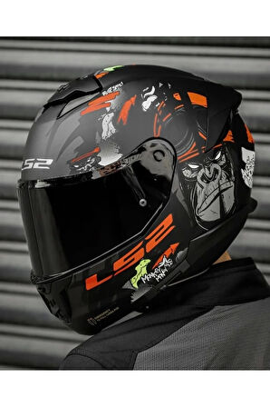 Stream 2 Angry Monkey Mat Siyah-kırmızı Kapalı Kask(SİYAH ŞEFFAF CAM)