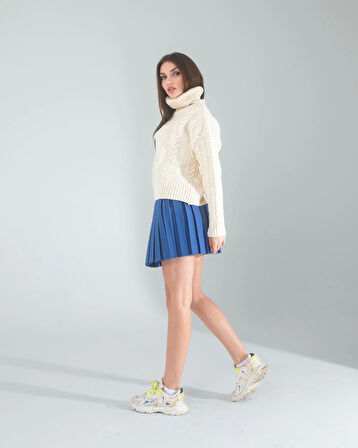 Lacivert Pilseli Etek