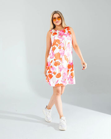 Çiçek Desen Saten Elbise