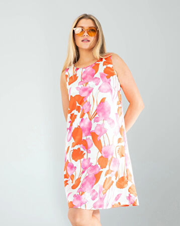 Çiçek Desen Saten Elbise