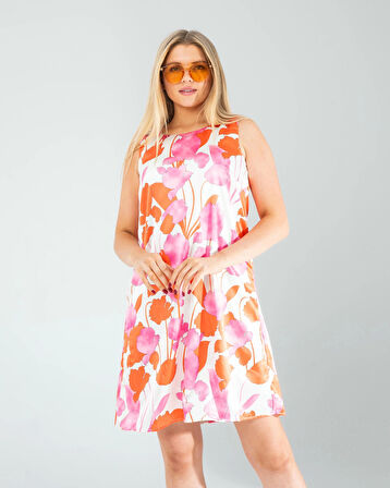 Çiçek Desen Saten Elbise