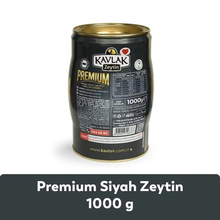 Kavlak Premium Siyah Zeytin 1 KG Teneke