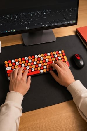 Özel Seri Renkli Farklı Tarz Nostaljik Kablosuz Q Klavye Mouse Seti TMK07