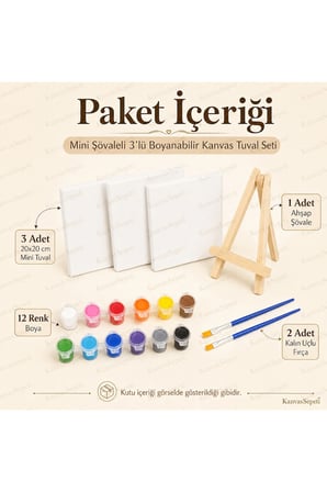 Şato ve Masal Mini Şövaleli 3'lü Boyanabilir Kanvas Tuval Seti 20x20 12 Renk Boya