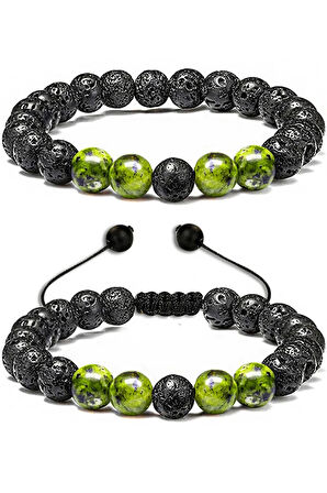 Sertifikalı Doğal Yeşim Taşı Volkan Lav Taşı Doğal Taş Bileklik Seti