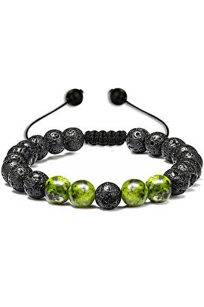 Sertifikalı Doğal Yeşim Taşı Volkan Lav Taşı Doğal Taş Bileklik Seti