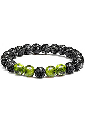 Sertifikalı Doğal Yeşim Taşı Volkan Lav Taşı Doğal Taş Bileklik Seti